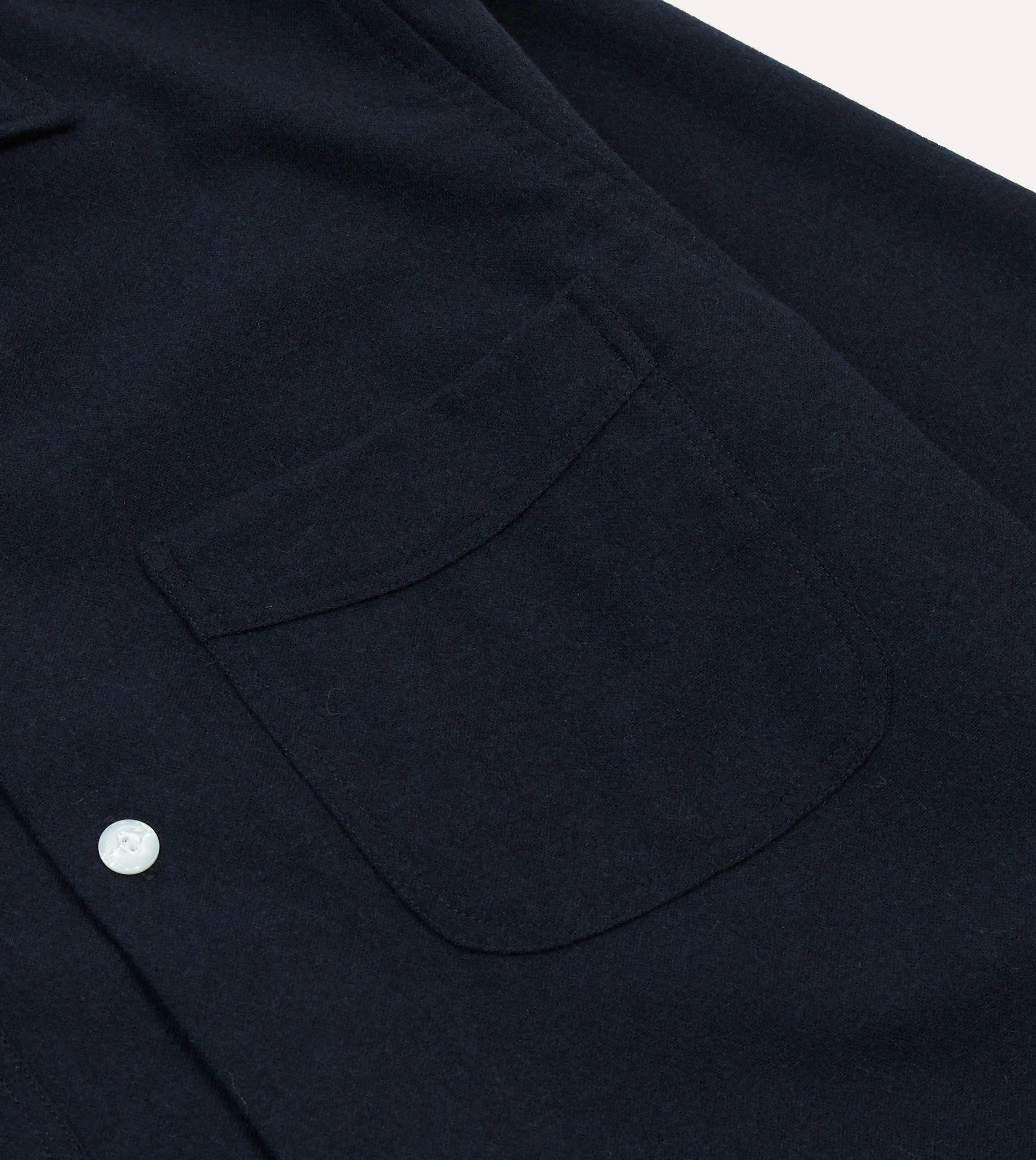Navy Wool Four-Pocket Camp Collar Work Shirt Affordable Luxury