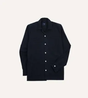 Geometric Design Navy Wool Four-Pocket Camp Collar Work Shirt