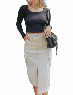 Near Or Far Cargo Midi Skirt In Cream Wardrobe Basics Print Mix