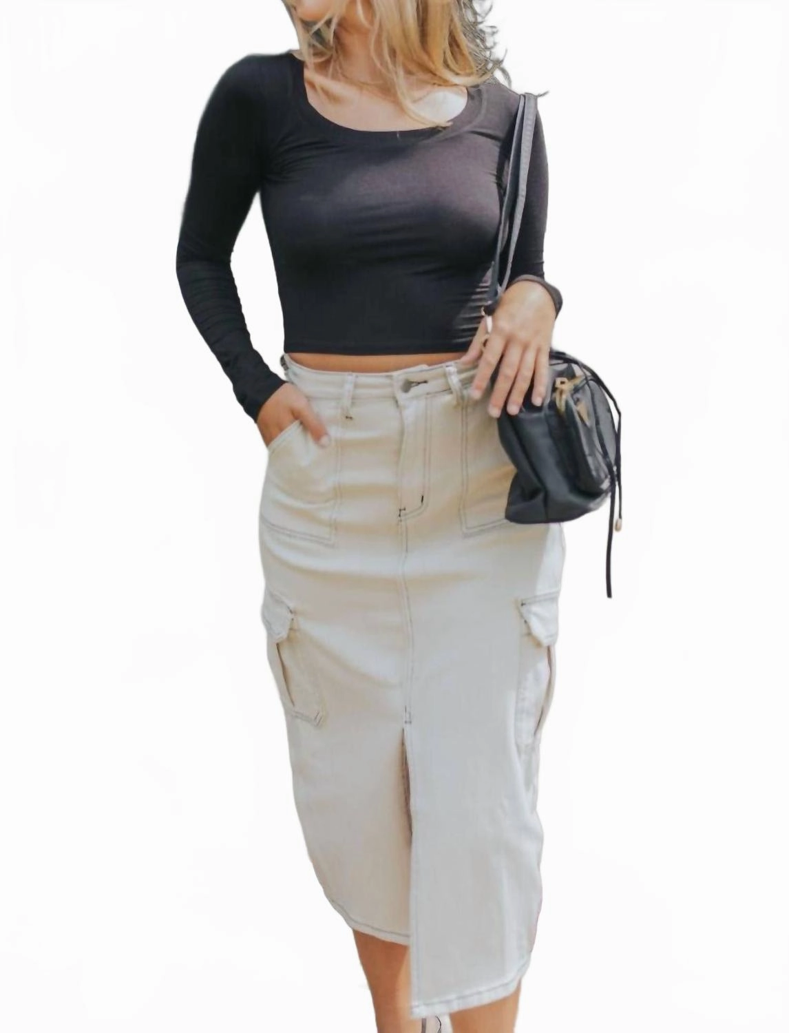 Near Or Far Cargo Midi Skirt In Cream Wardrobe Basics Print Mix