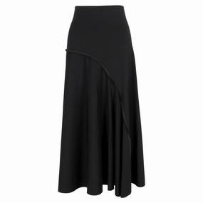 The Row Chouli Paneled Stretch-Crepe Midi Skirt in Black Viscose Flexible Material Gather Details