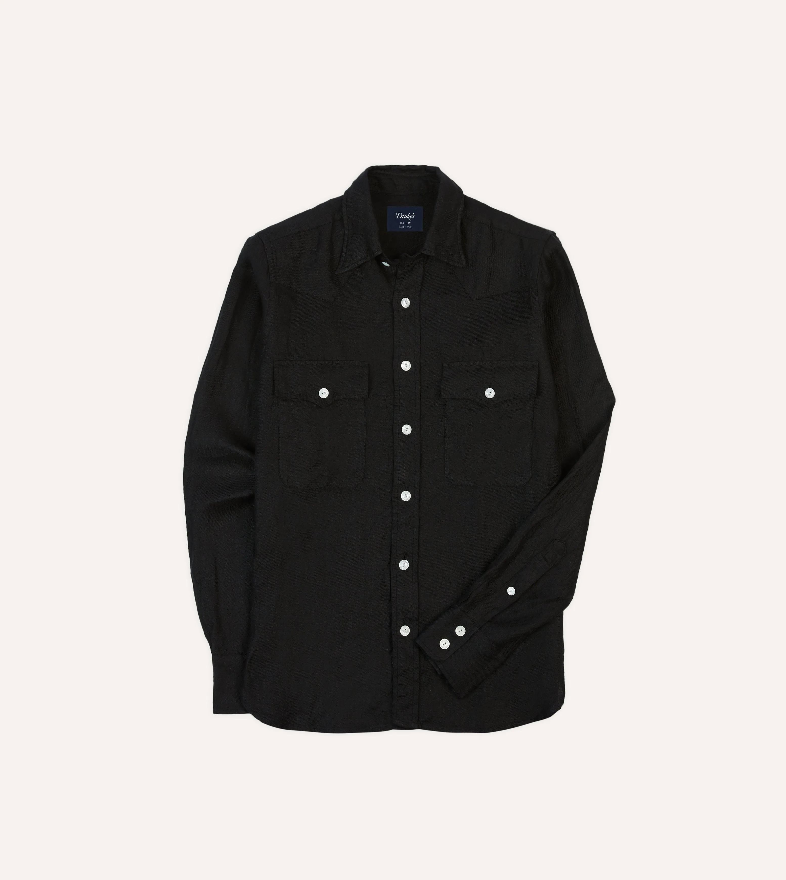 tailored look Black Linen Twill Two-Pocket Western Shirt