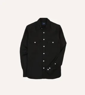 tailored look Black Linen Twill Two-Pocket Western Shirt