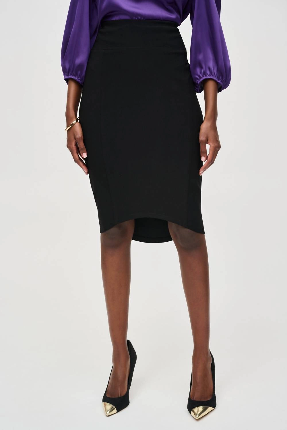 Crisp Edge Tassel accents High Waist High-Low Pencil Skirt In Black