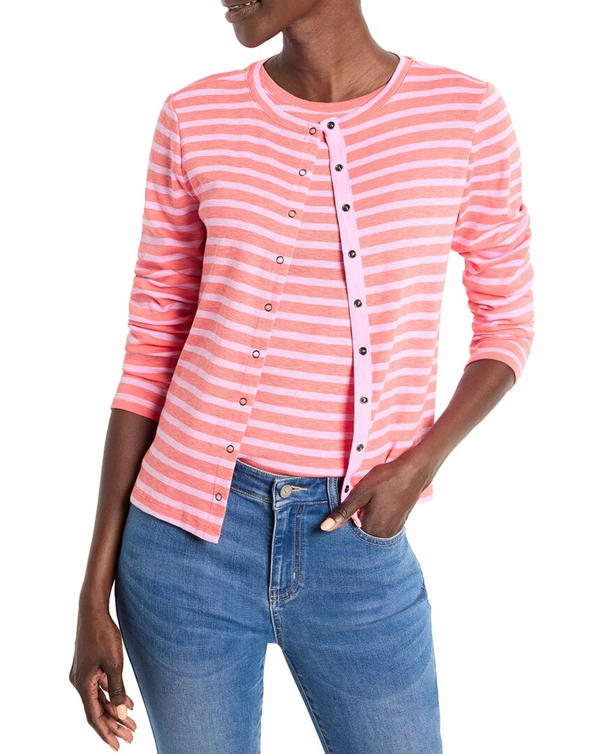 NIC ZOE Striped Snap Front Cardigan Cozy Style