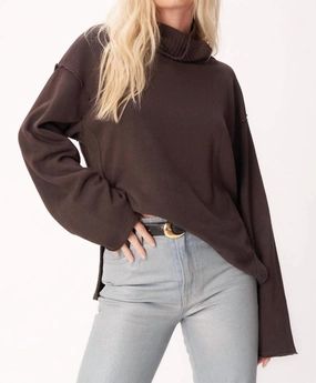 Hypoallergenic Yarn Construction Nicola Funnel Neck Sweatshirt In Black Brown