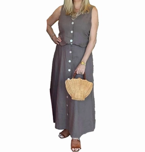 Tiered hem Minimal Touch Nicole Button Front Linen Skirt In Mushroom