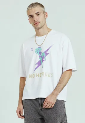 NO HEROES CROP T-SHIRT WHITE Multi Panel Design Sleek Fit
