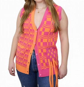 Noel Eco Plaid Cardigan In Pink Warm Look Chic Layering