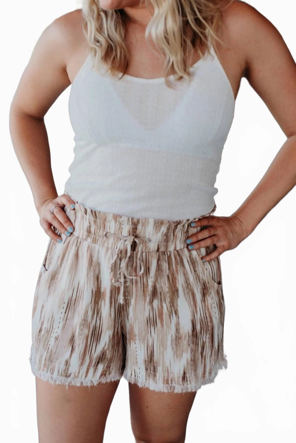 Sand Fringe Shorts In Tan Chic Look Gym Wear