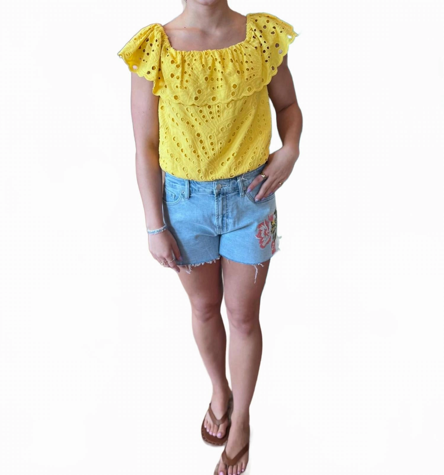 Carrie Embroidered Shorts In Blue Hassle free maintenance Crisp Texture