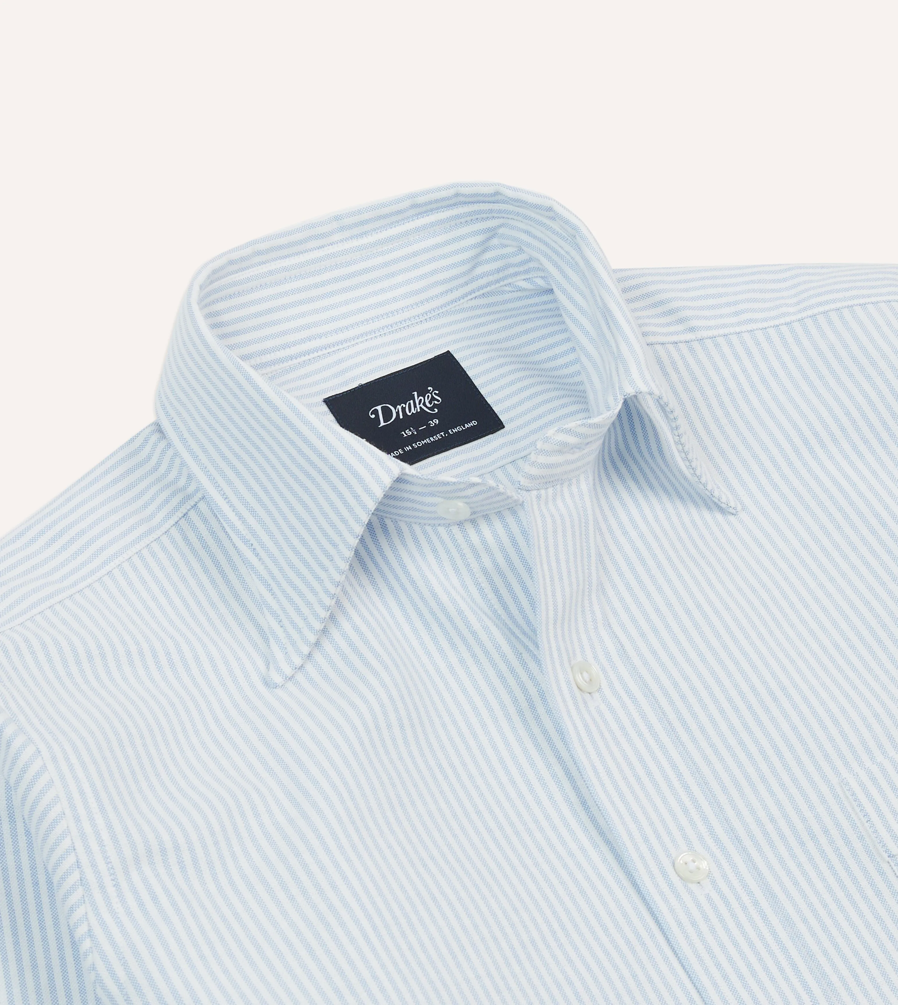 Chic Look Light Blue and White Ticking Stripe Cotton Oxford Cloth Long Point Collar Shirt