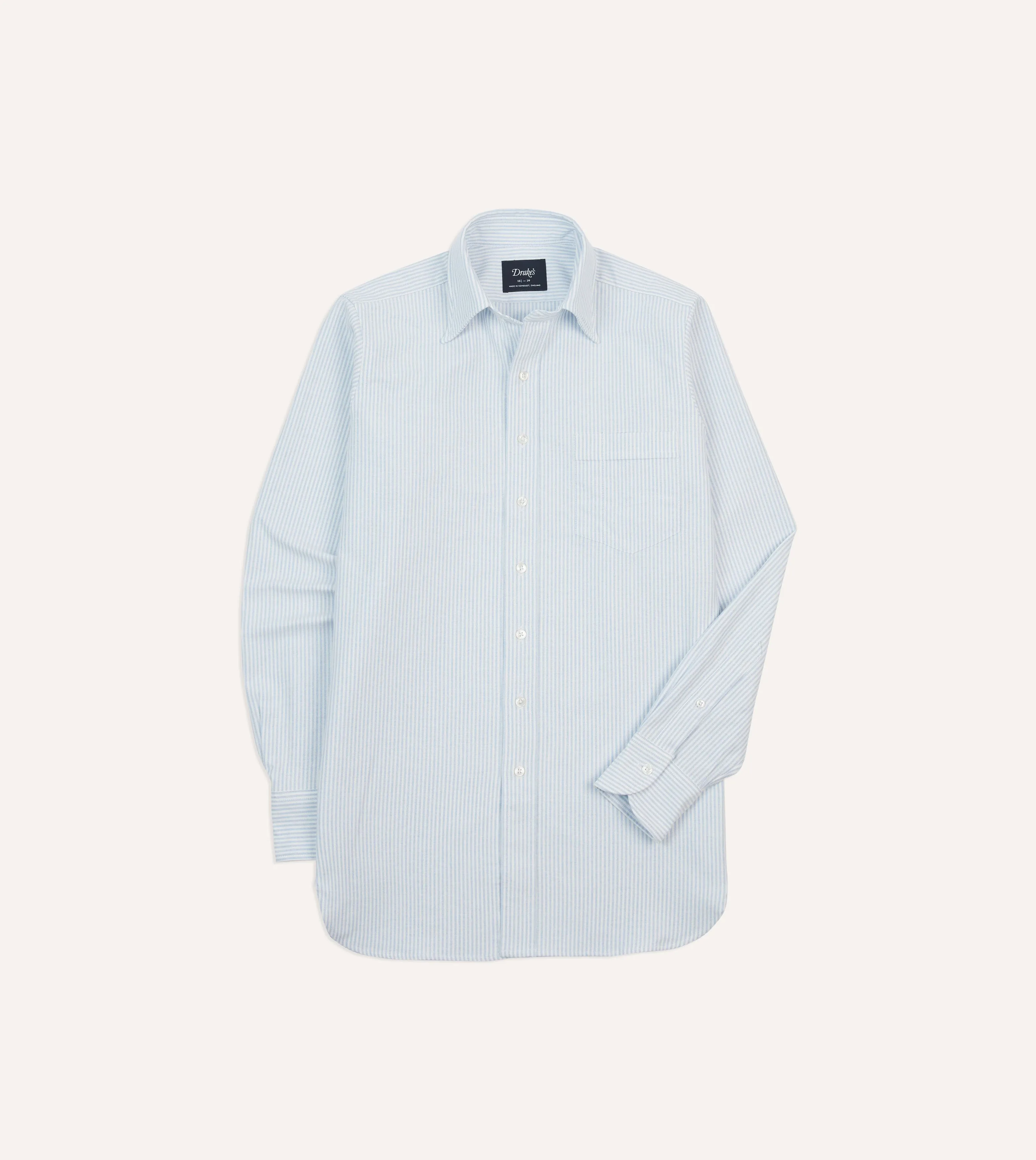 Business Meeting Light Blue and White Ticking Stripe Cotton Oxford Cloth Long Point Collar Shirt