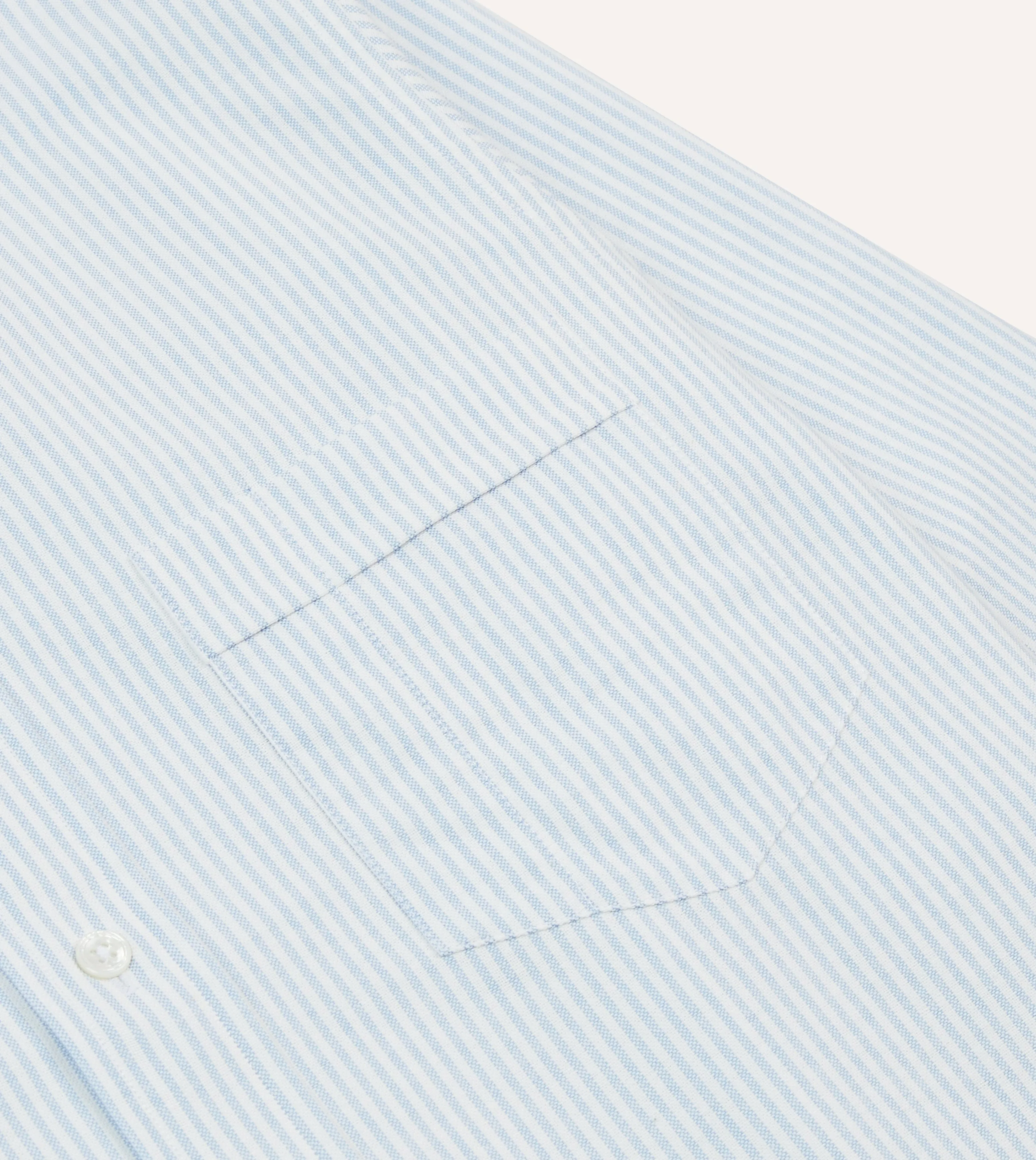 Non Chafe Seams Light Blue and White Ticking Stripe Cotton Oxford Cloth Long Point Collar Shirt