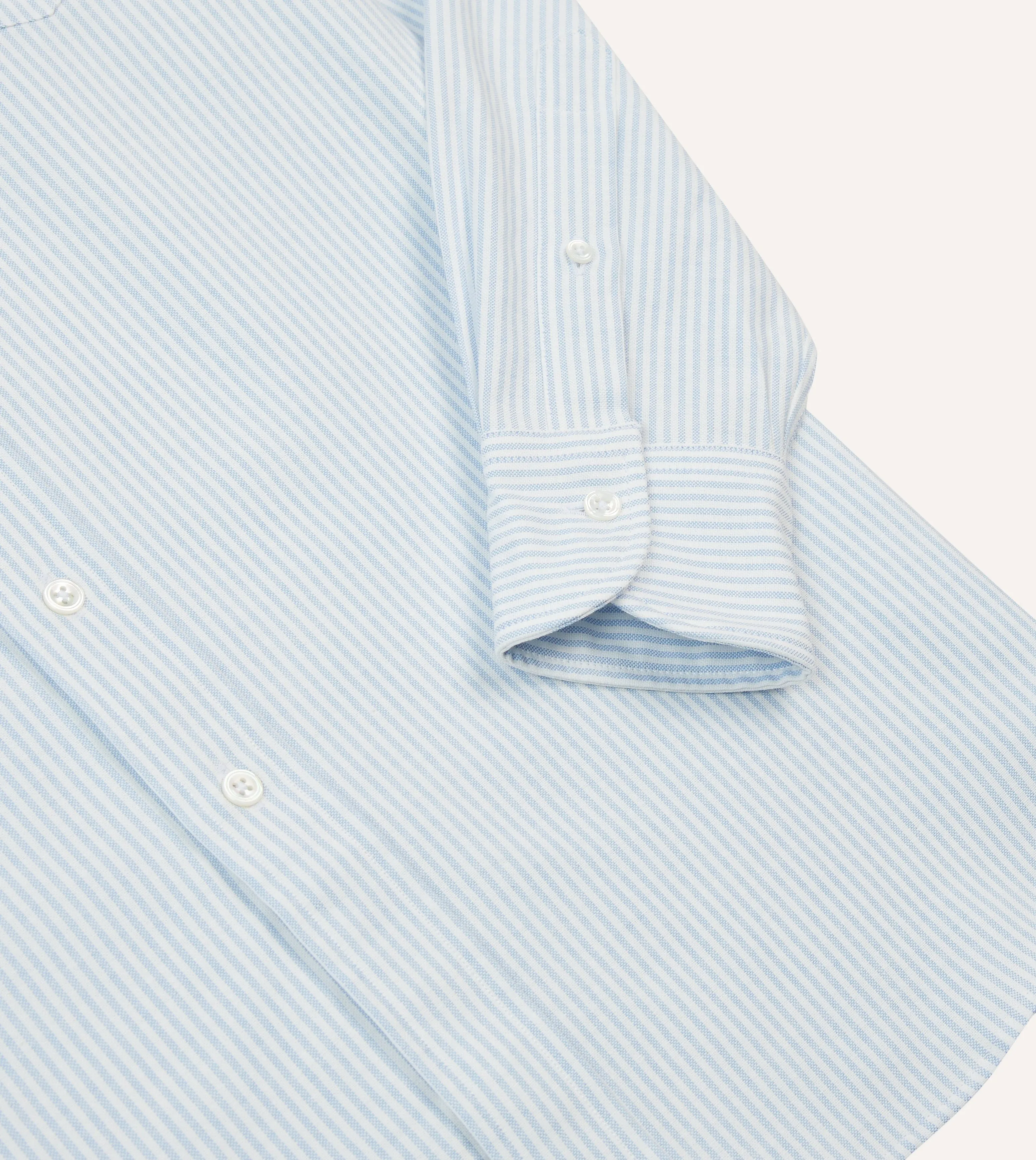 Light Blue and White Ticking Stripe Cotton Oxford Cloth Long Point Collar Shirt Weekend Vibes Compact Fold Design