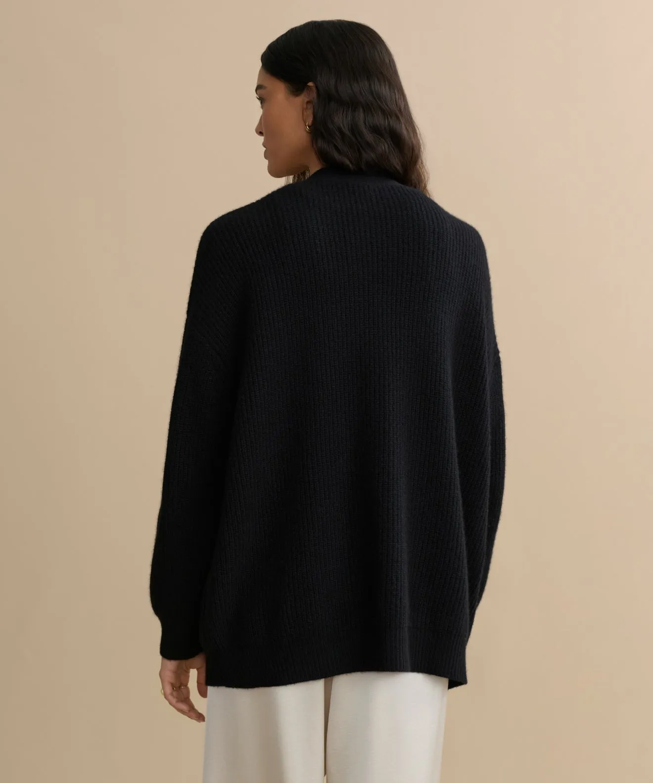 Cashmere Cocoon Cardigan Machine Washable Design Ribbed Hemline