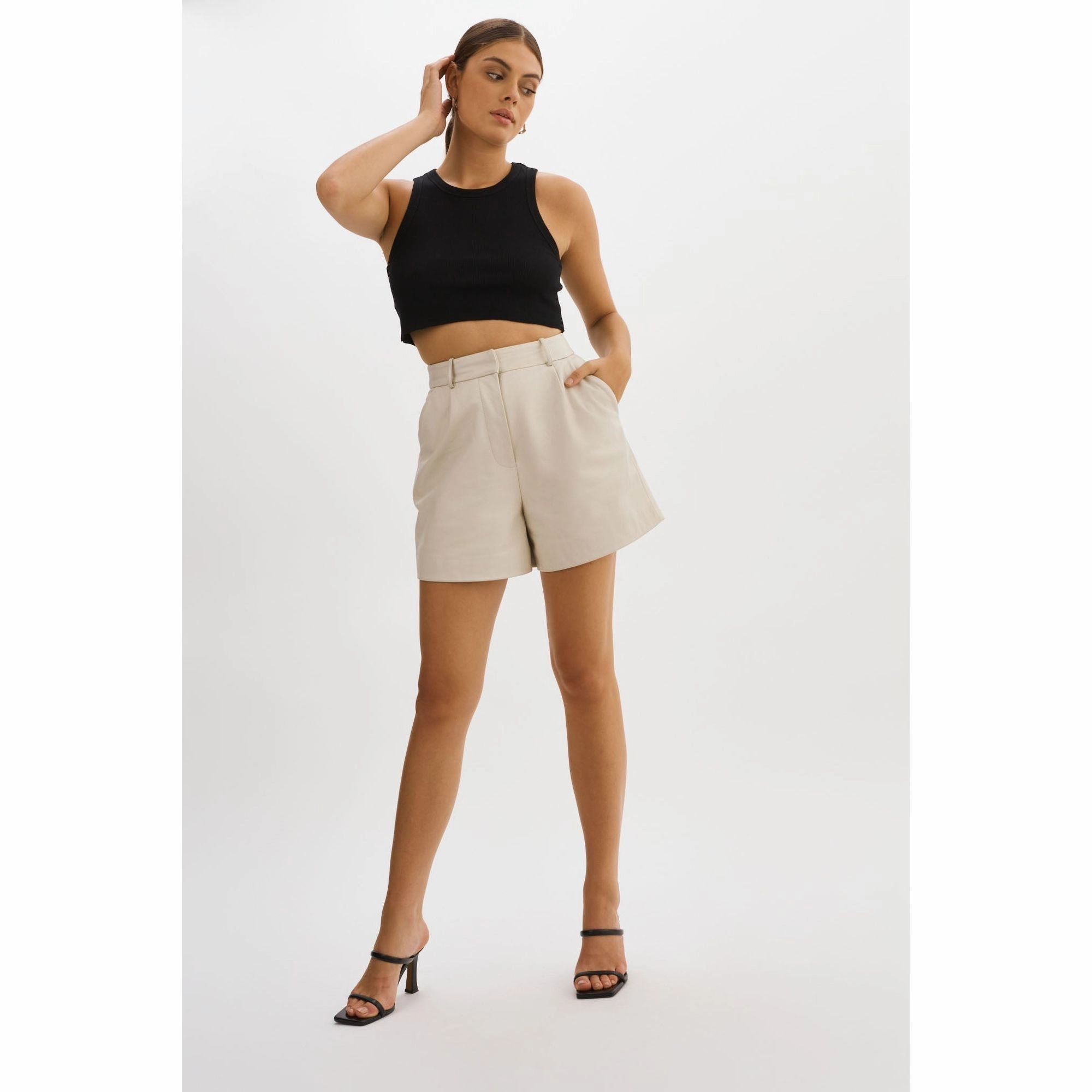 Marlene | Leather Shorts stripe design Hidden Storage Compartment