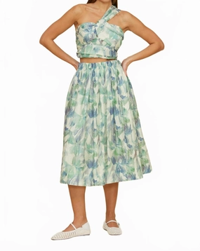 ruffle trim Women's Amari Midi Skirt In Turquoise Floral