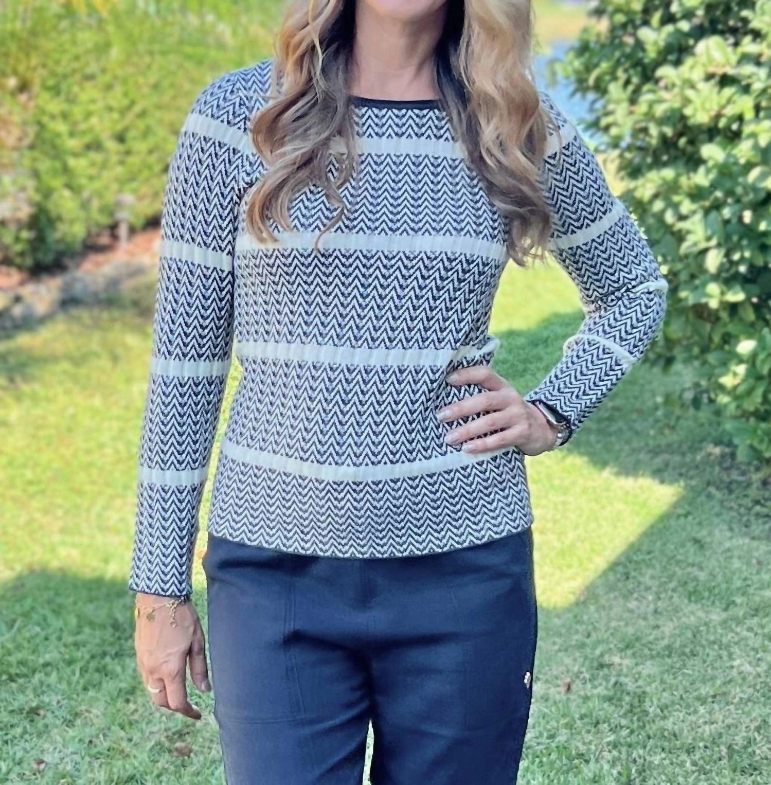 Cozy & Soft Casual Chic Zig Zag Sweater In Maritime