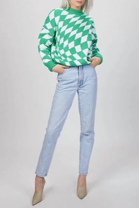 Emma Sweater In Green/white Warm and Soft Cozy Vibes