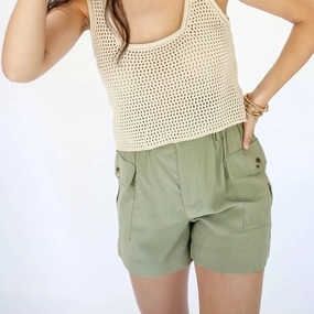 Gusseted Crotch Design Oceanside High Waisted Shorts In Olive