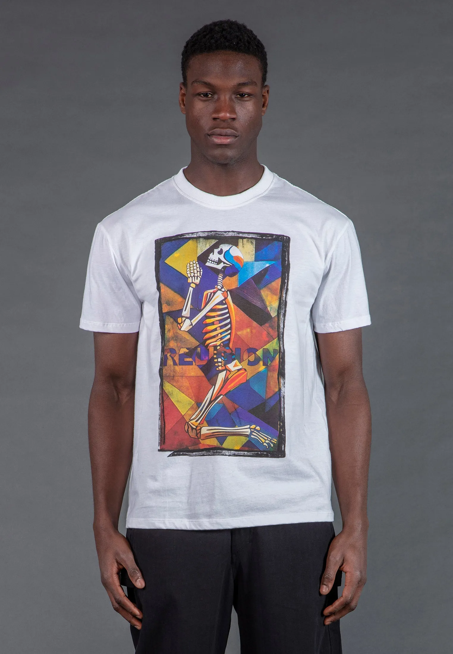 PRAYING SKELETON CUBISM T-SHIRT WHITE All Season Wear
