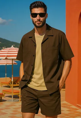 Durable Thread Construction SAINT-TROPEZ LIGHTWEIGHT HOLIDAY SHIRT CHOCOLATE
