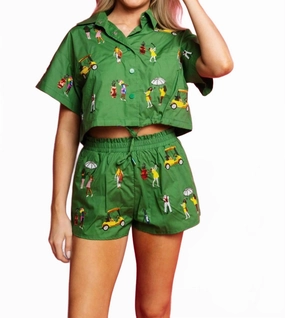 Street Layers Golfing Girls Cotton Shorts In Green