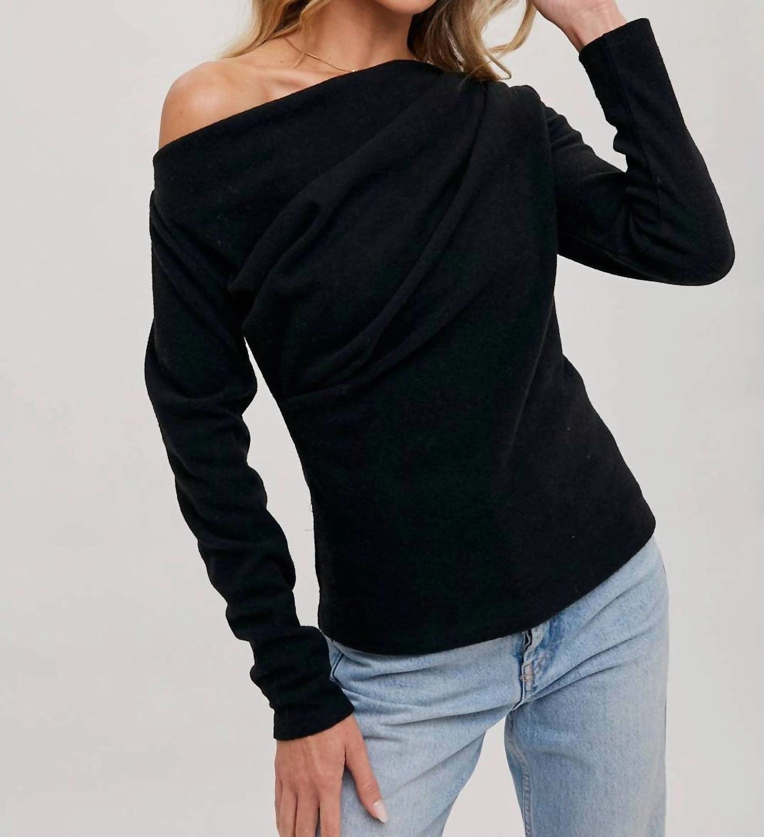 Trendy Layering Off Shoulder Knit Sweater In Black