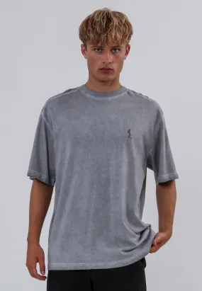 Breathable knit OIL WASH T-SHIRT WASHED GREY