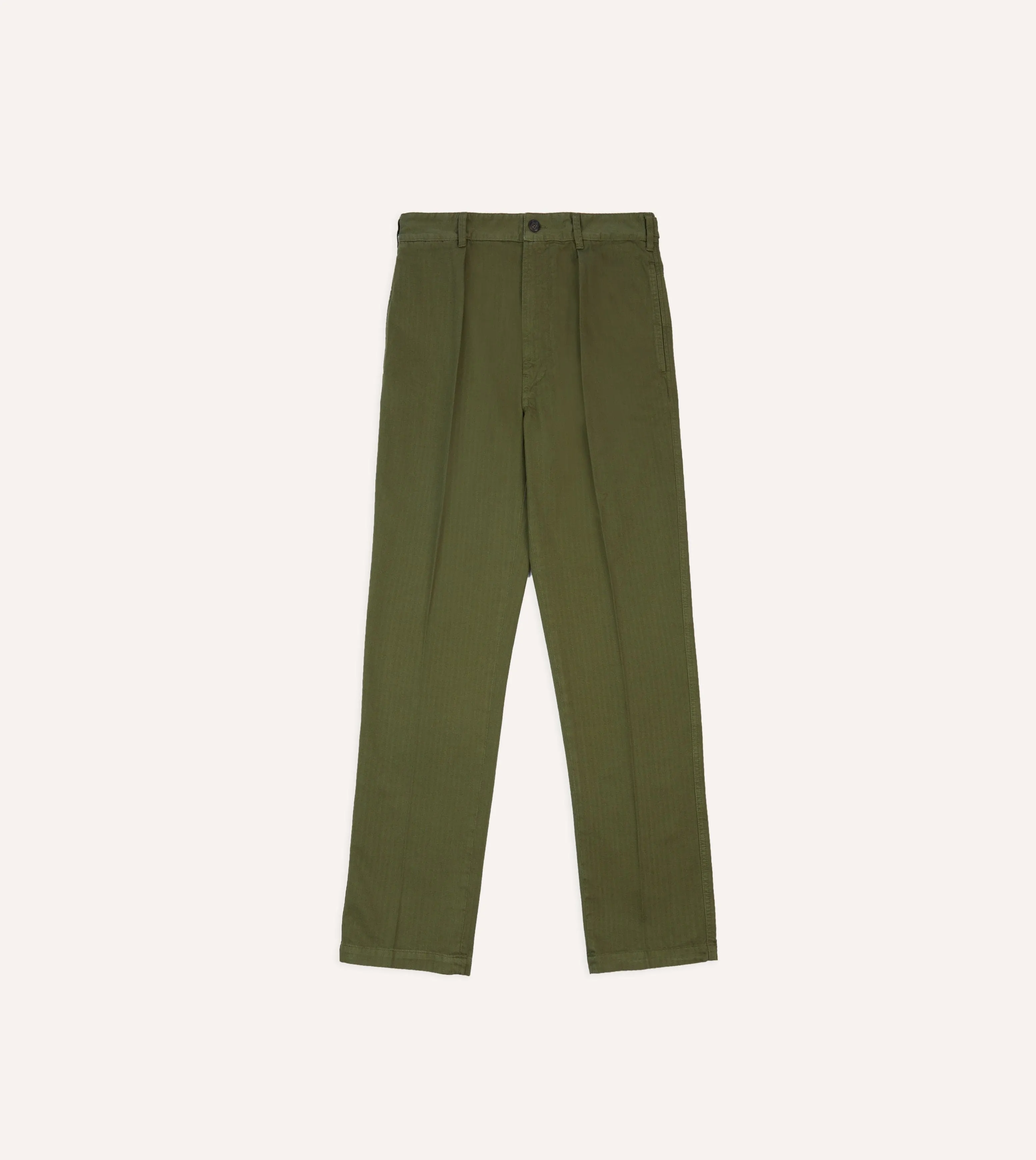 Breathable Waistband Lightweight Fit Olive Herringbone Cotton Games Trousers