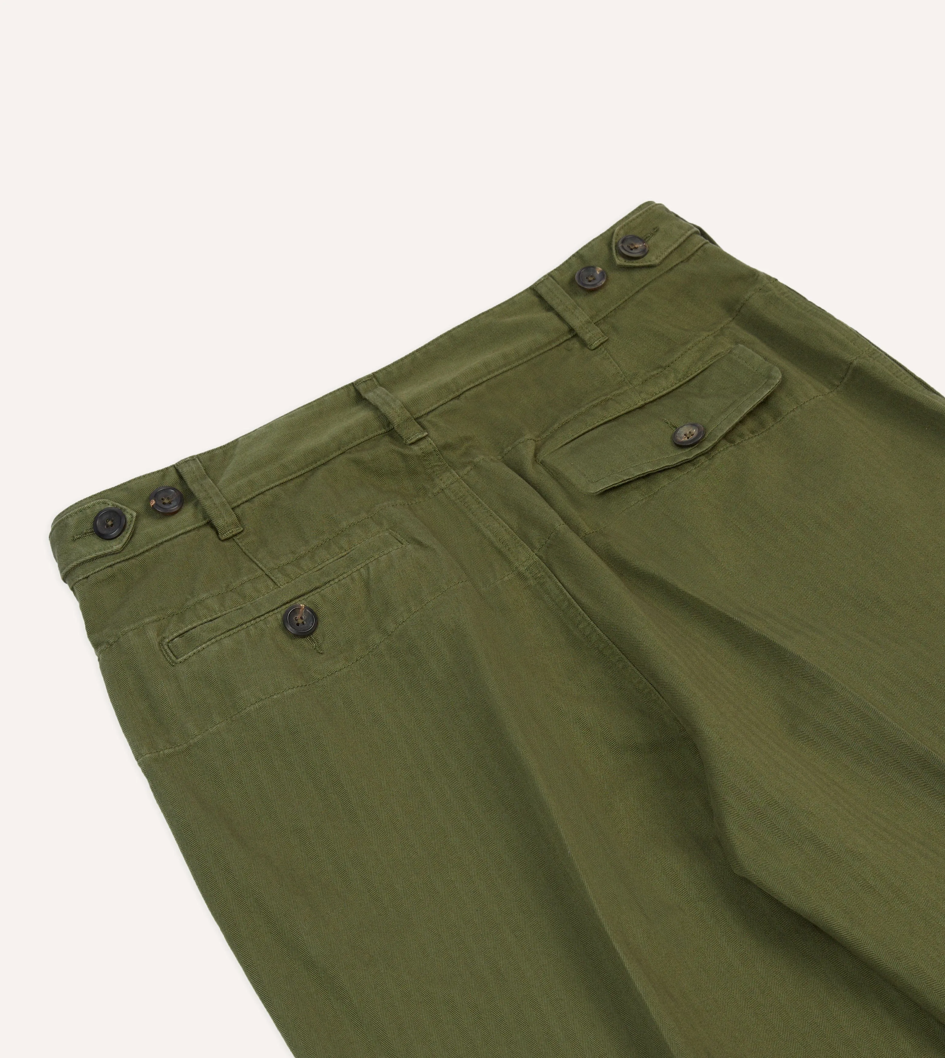 Olive Herringbone Cotton Games Trousers Comfy Ease