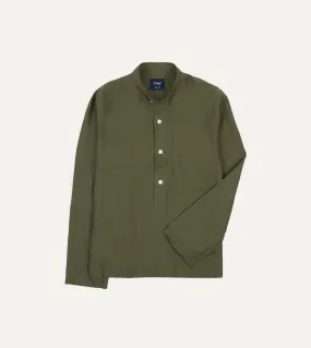 Gym Wear Olive Linen Mandarin Collar Popover Shirt