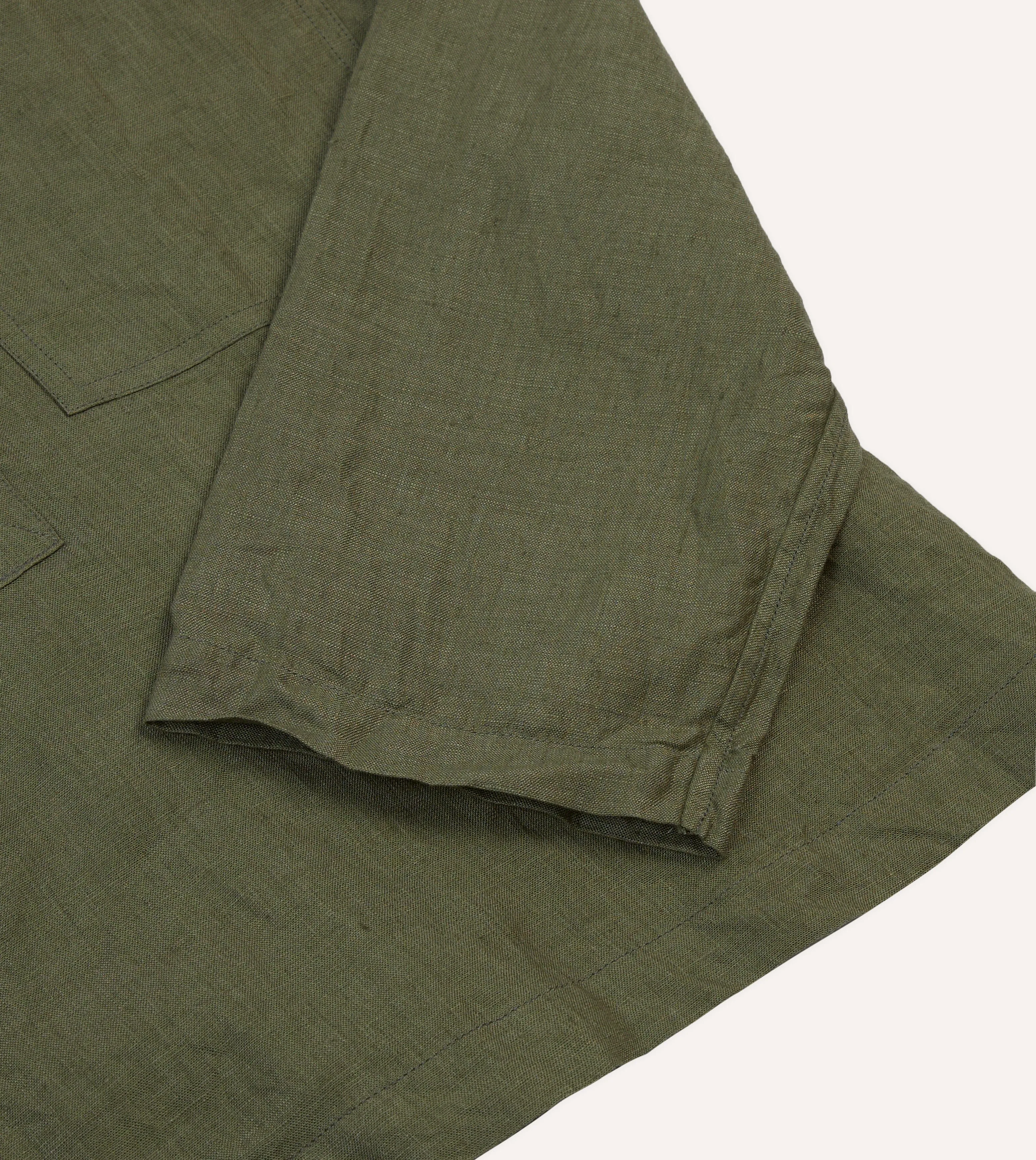 Olive Linen Mandarin Collar Popover Shirt Spring Break