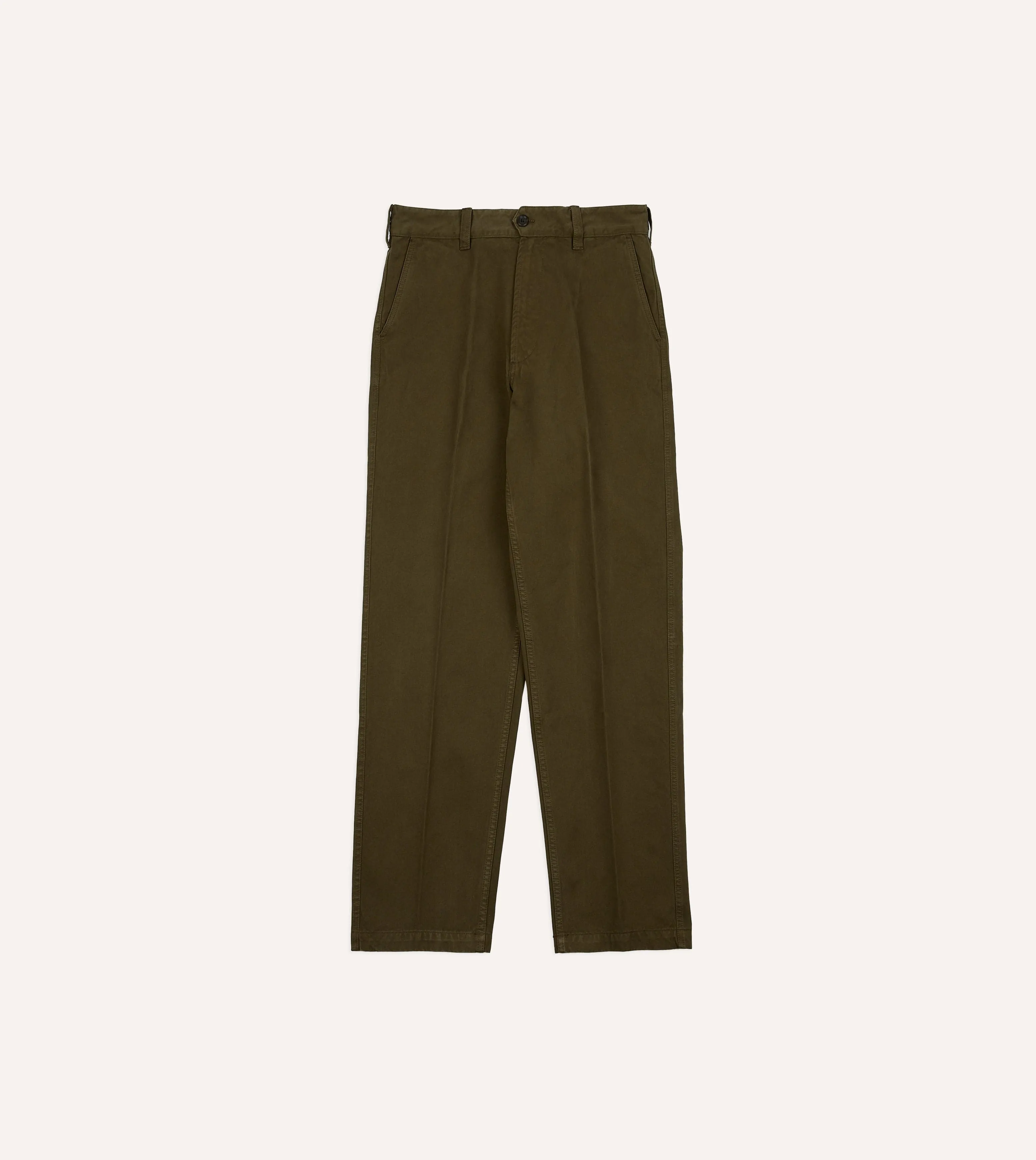 Breathable Material Contrast Trim Olive Textured Cotton Flat Front Chino