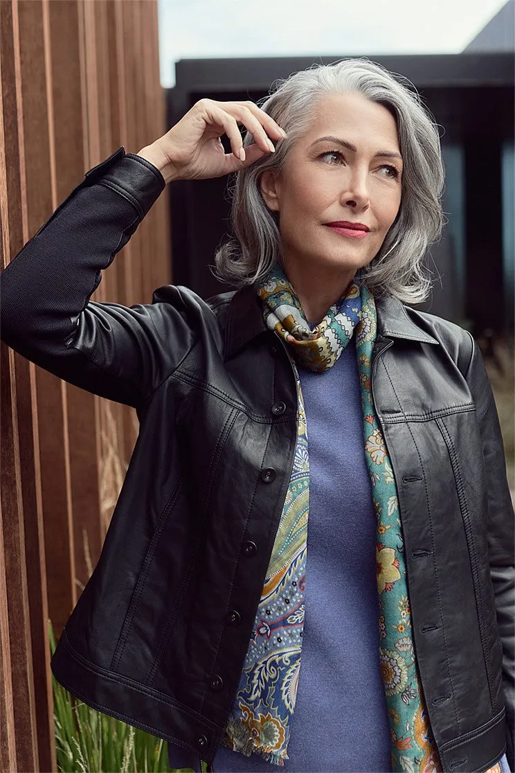 Simple Look Waist String Olivia Newton-John Leather Jacket - Black