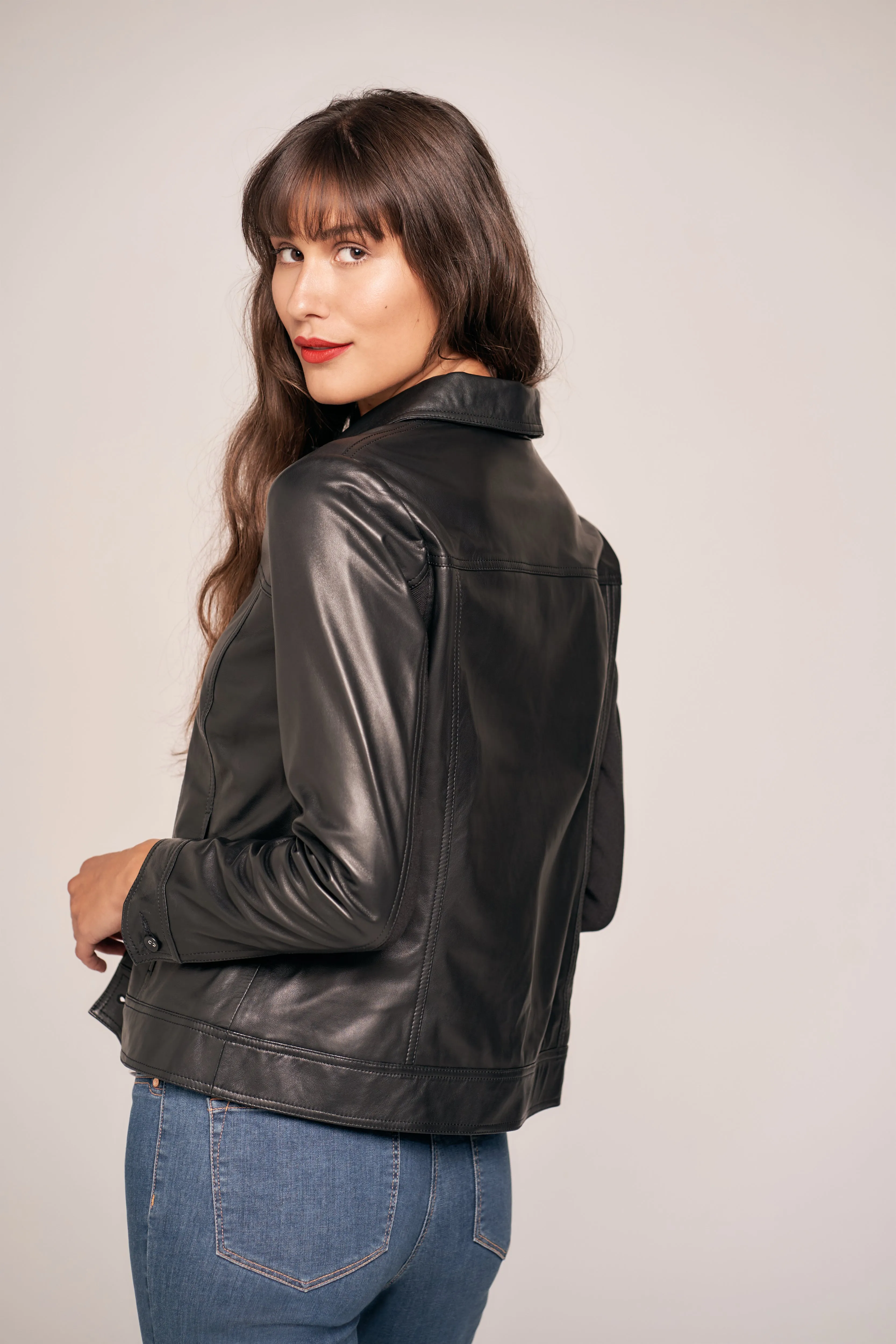 Oversized Silhouette FullLengthZip Olivia Newton-John Leather Jacket - Black