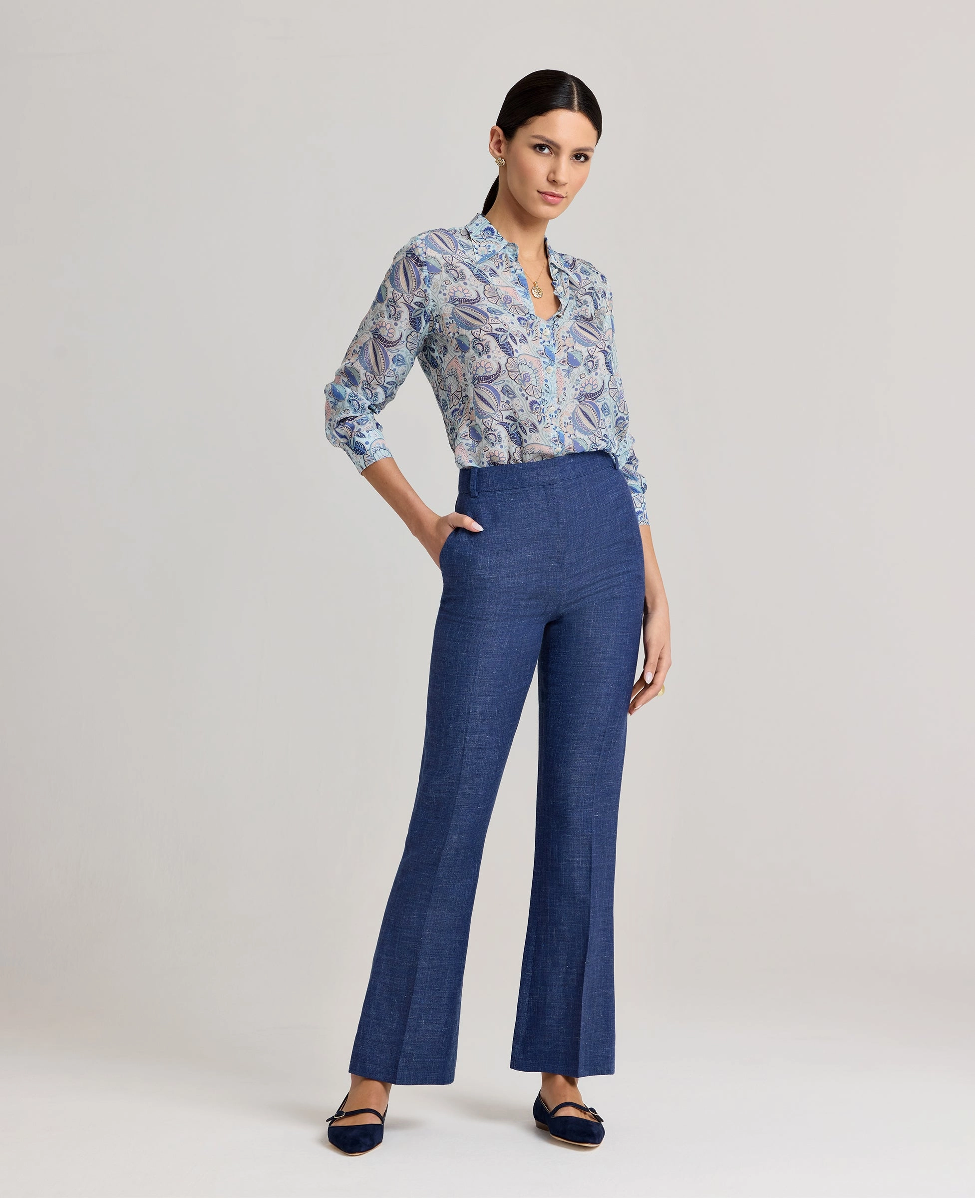 Olivia Wool Linen Slim Straight Trousers Work Comfort