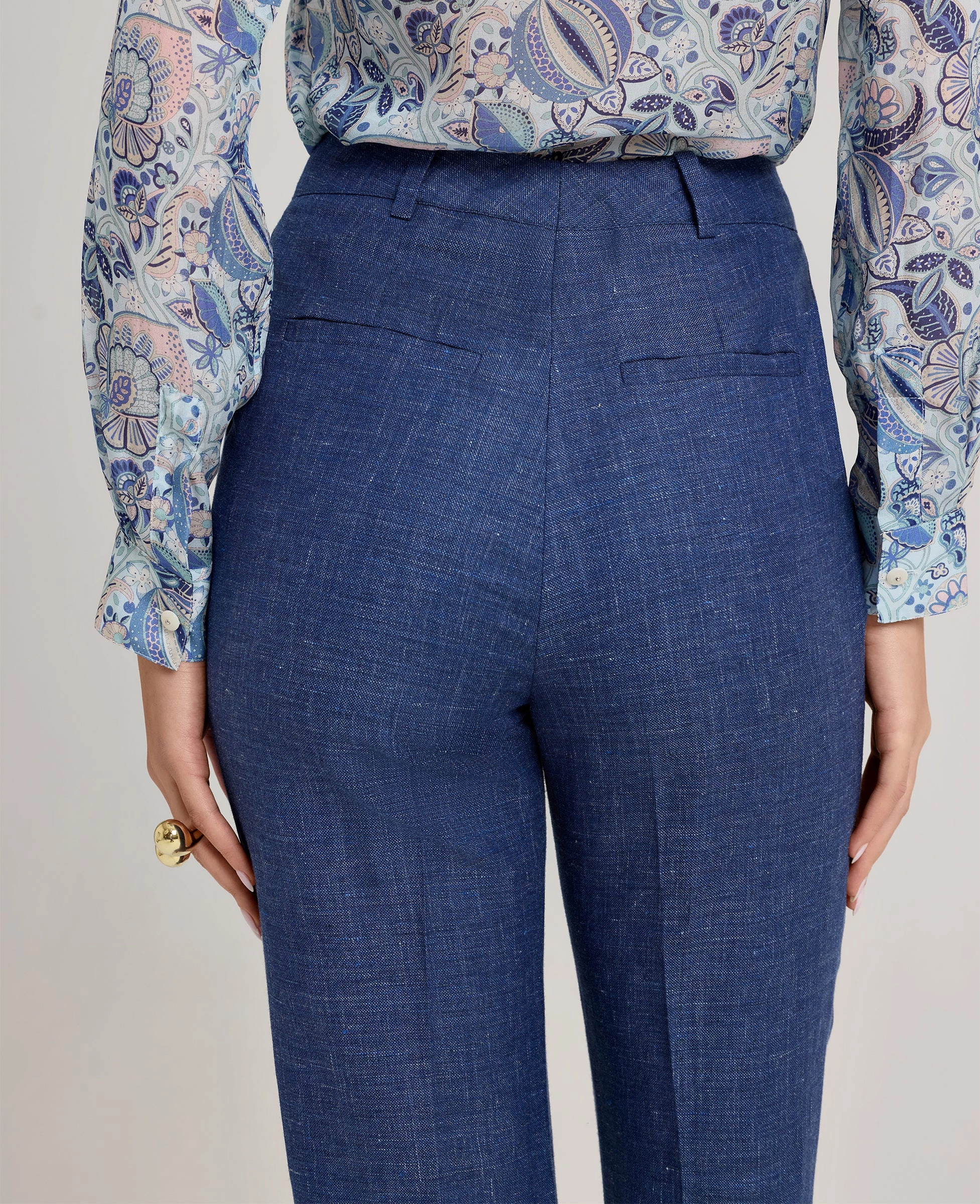 Printed design Sporty Design Olivia Wool Linen Slim Straight Trousers