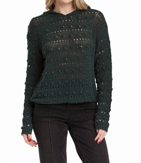Versatile Layers Four Way Stretch Fabric Olsen Pointelle Hoodie Sweater In Dark Moss