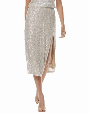 Pierre Sequin Pencil Skirt In Champagne Winter Layering