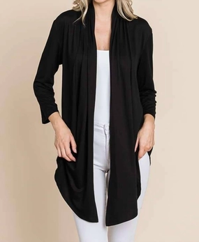 Fine Gauge Cold Weather Fashion Open Front Cardigan In Black