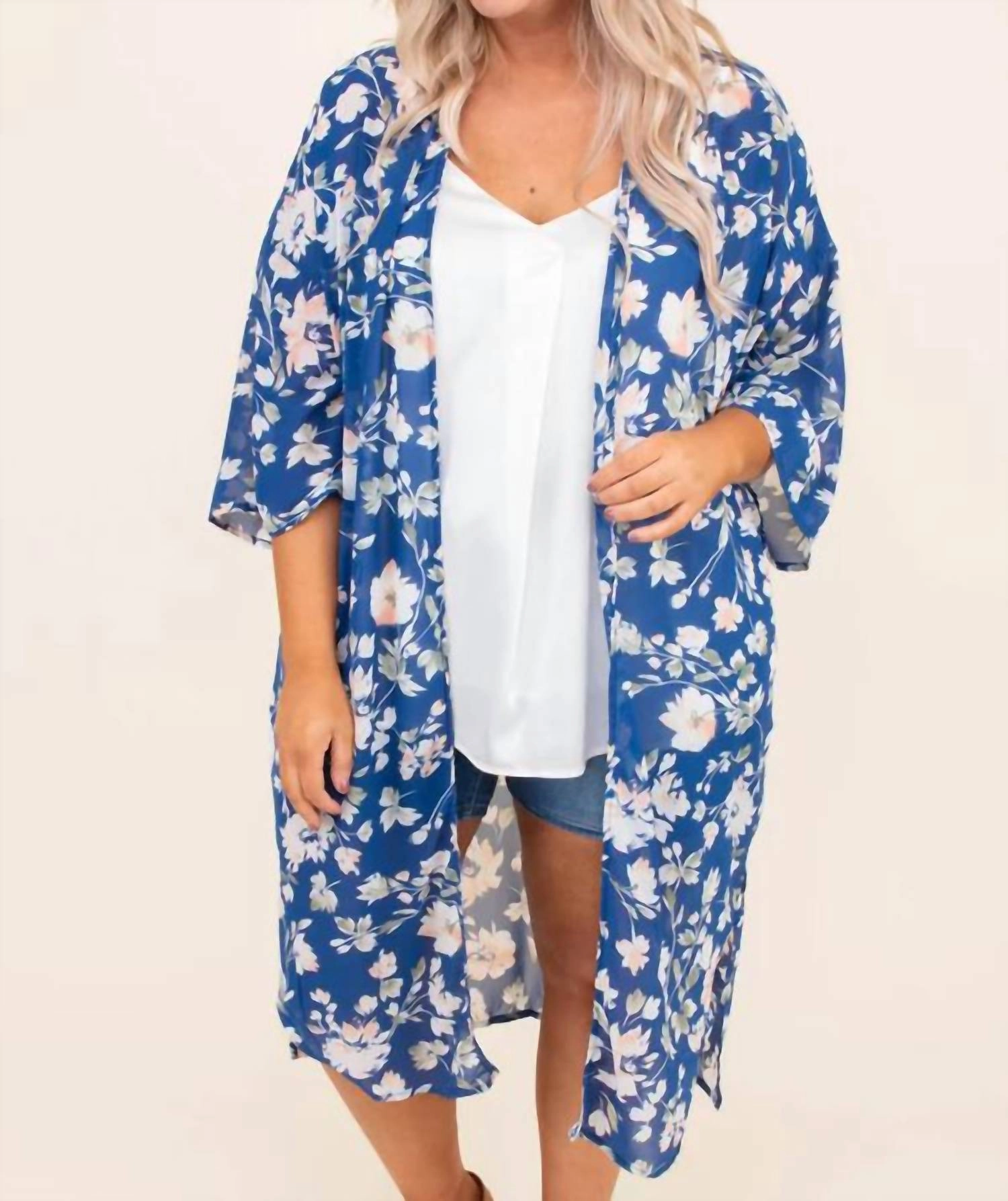 Winter Ready Layer Open Front Long Chiffon Cardigan In Blue