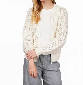 Open Knit Bomber Jacket Sweater In Chalk Comfy Must-Have Versatile Comfort