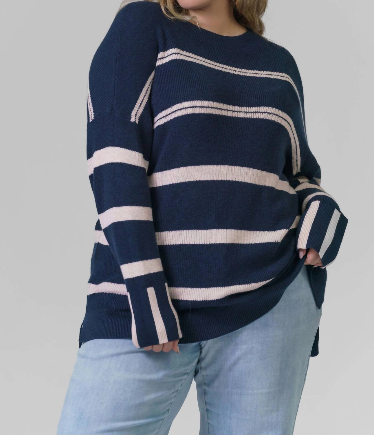Opposites Attract Sweater - Plus Size In Indigo Versatile Layering Piece Light Reflective Trim