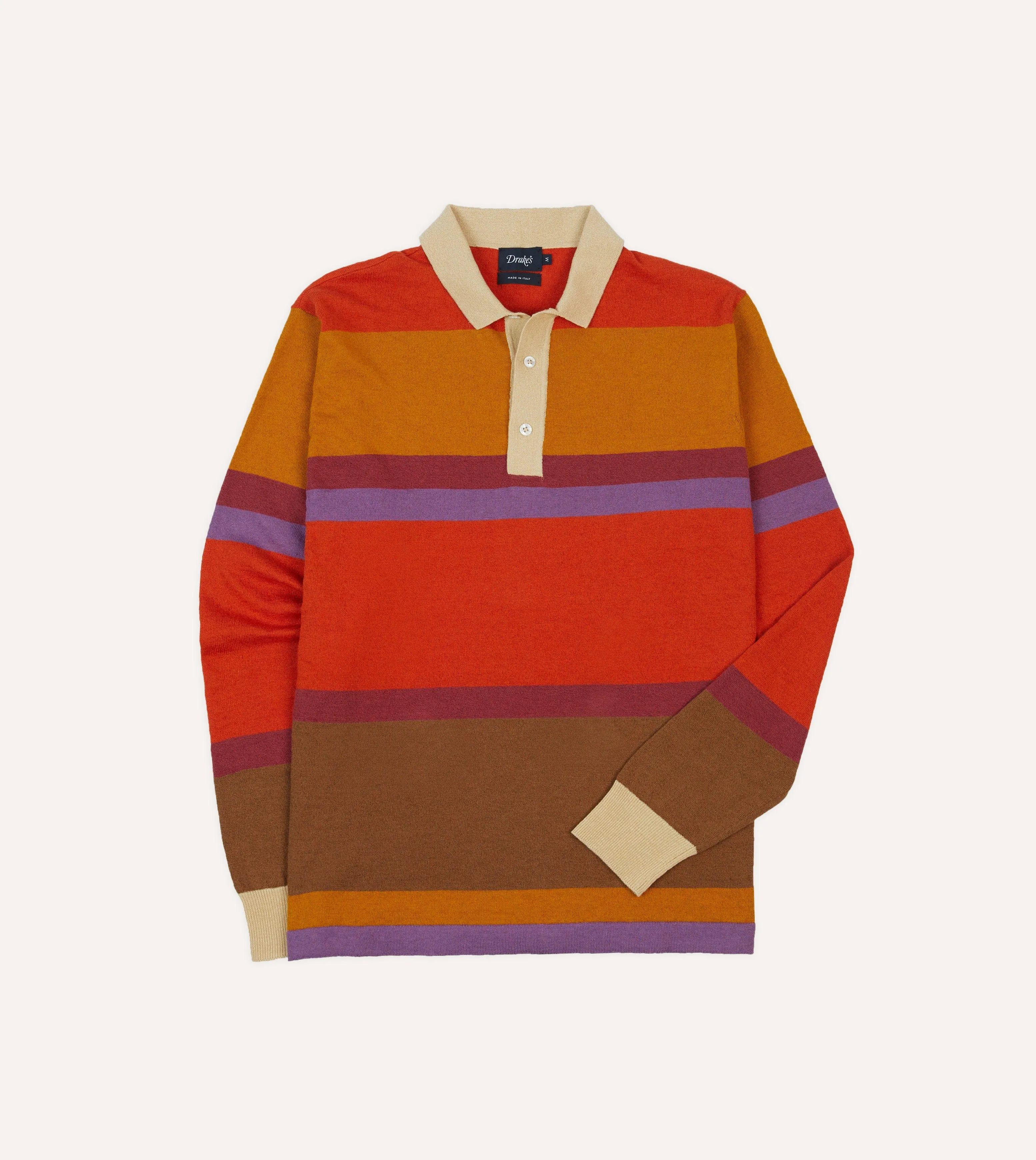 Cultural Inspired Orange, Brown and Purple Linen Cotton Knitted Rugby Shirt