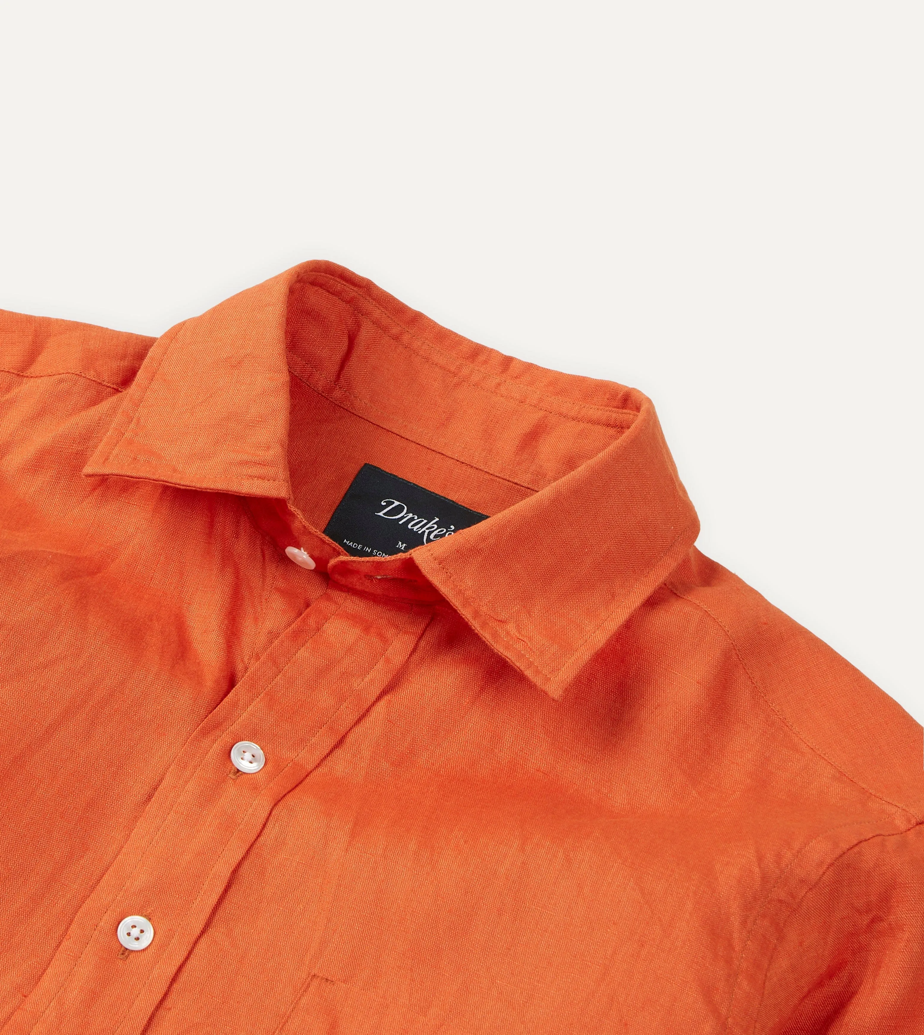 Geometric Pattern Orange Linen Spread Collar Shirt