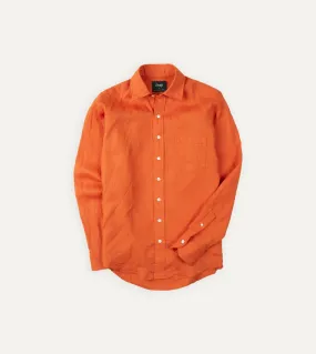 Orange Linen Spread Collar Shirt Tailored Style