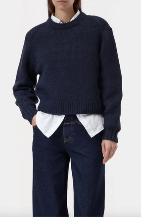 Cropped Crewneck Sweater In Dark Night Thermal Lining Trendy Design