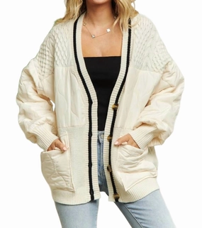 Seamless Construction Design Button Down Quilted Sweater Cardigan In Off White